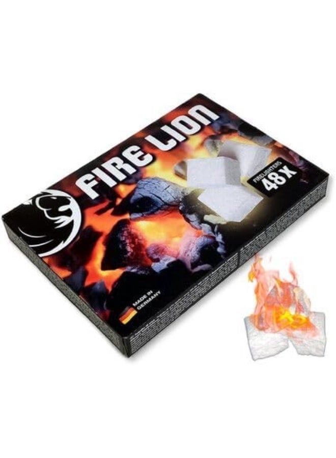 Fire Lion مكعبات البارافين لإشعال الموقد، ولحام الشواء، ولحام الفرن، مساعد إشعال عالي الجودة (عبوة واحدة = 48 مكعبًا) - Image 1